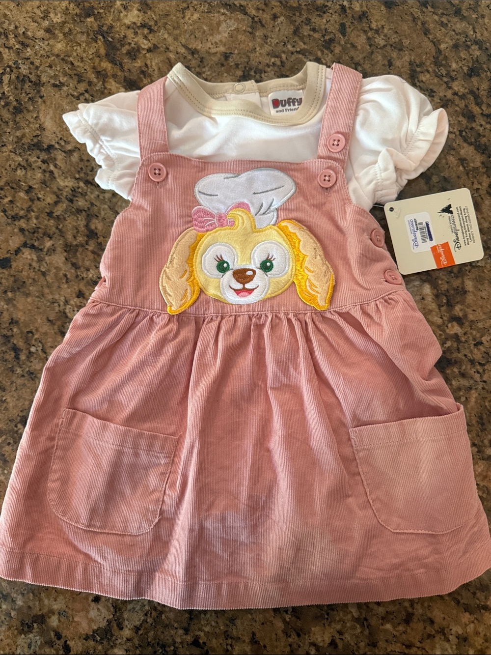 Duffy & Friends Pink Corduroy 2-piece Pinafore Overalls and onesie